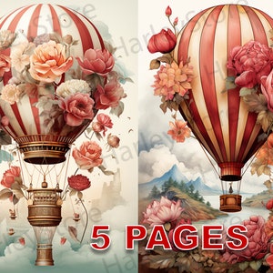 Vintage Air Balloons Printable Ephemera Acquerello Clipart JPG Elements Licenza commerciale Junk Journal Download digitale Vittoriano A142