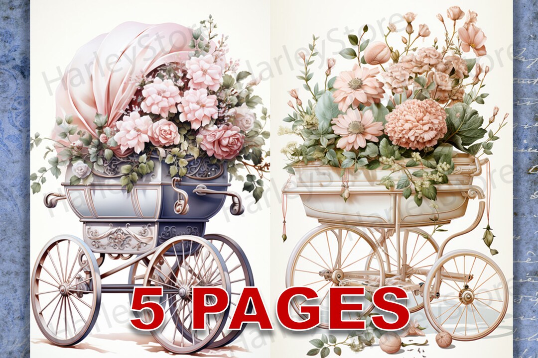 Victorian Baby Carriage Printable Ephemera Watercolor 20 JPG Elements ...