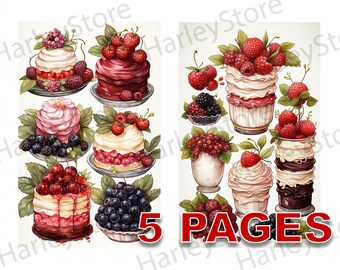 Berry Jam Jar and Dessert Printable Ephemera Watercolor JPG Elements Commercial License Junk Journal Digital Download Birthday Raspberry A14