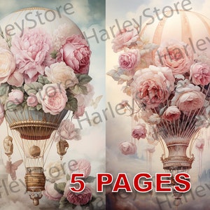 Vintage Air Balloons Printable Ephemera Acquerello Clipart JPG Elements Licenza commerciale Junk Journal Download digitale Vittoriano A132