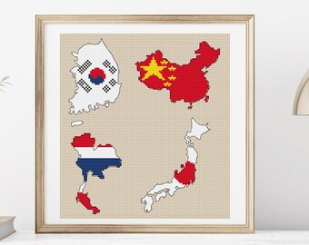 Asiatische Länder Muster Kreuzstichmuster PDF Sofortdownload Japan, Thailand, China, Südkorea