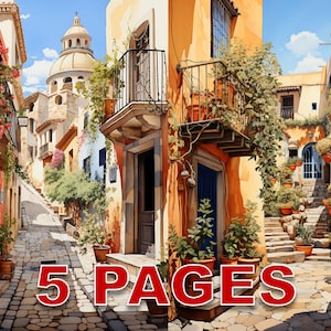 Spanien Postkarte Reise Barcelona druckbare Ephemera Aquarell Clipart 20 JPG Elemente kommerzielle Lizenz Junk Journal digitaler Download