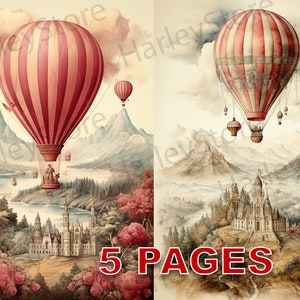 Vintage Air Balloons Printable Ephemera Acquerello Clipart JPG Elements Licenza commerciale Junk Journal Download digitale Vittoriano A141