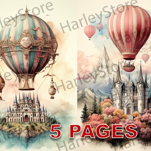 Vintage Air Balloons Printable Ephemera Acquerello Clipart JPG Elements Licenza commerciale Junk Journal Download digitale Vittoriano A138