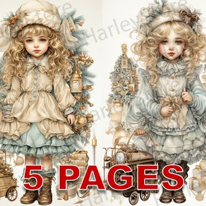 Viktorianisches kleines Weihnachtsmädchen druckbare Ephemera Clipart 20 JPG Elemente kommerzielle Lizenz Junk Journal digitaler Download Kinder niedlich E72