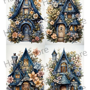 Fairy House Ephemera Junk Journal Watercolor Clipart 20 JPG Elements Commercial License Printable Digital Download Card Roses Flowers A06 image 4