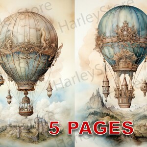 Vintage Air Balloons Printable Ephemera Acquerello Clipart JPG Elements Licenza commerciale Junk Journal Download digitale Vittoriano A139