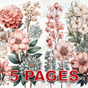 Rosa Blumen Ephemera Junk Journal Aquarell Clipart 20 JPG Elemente kommerzielle Lizenz druckbare digitaler Download Schöne Lila Gelb