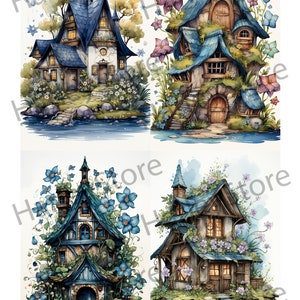 Fairy House Ephemera Junk Journal Watercolor Clipart 20 JPG Elements Commercial License Printable Digital Download Card Roses Flowers A06 image 2