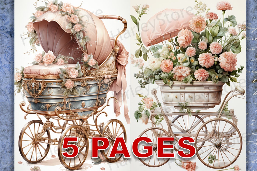 Victorian Baby Carriage Printable Ephemera Watercolor 20 JPG Elements ...