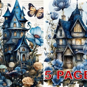 Fairy House Ephemera Junk Journal Akwarela Clipart 20 JPG Elements Licencja komercyjna Do druku Cyfrowe pobieranie Karta Róże Kwiaty C27
