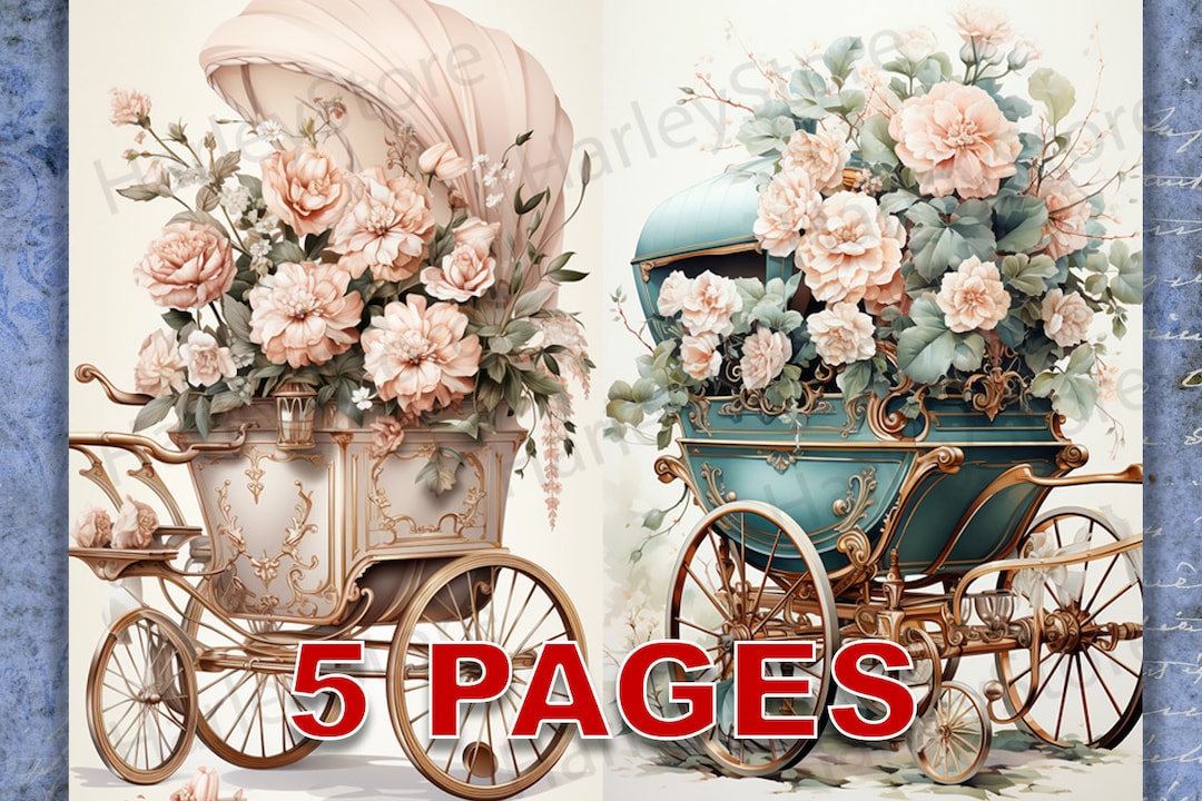 Victorian Baby Carriage Printable Ephemera Watercolor 20 JPG Elements ...