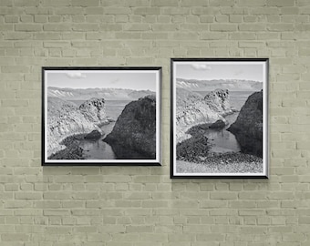 Schwarz-Weiß-Fotografien der isländischen Küste, 2er-Set, hochauflösender digitaler Download