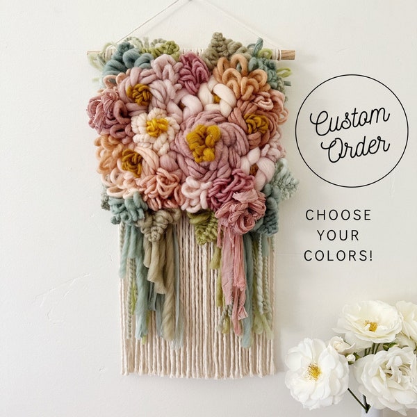 CUSTOM Flower Fiber Art - design your macrame wall hanging, custom colors - 12" DOWEL - Made to order, statement piece, nursery decor