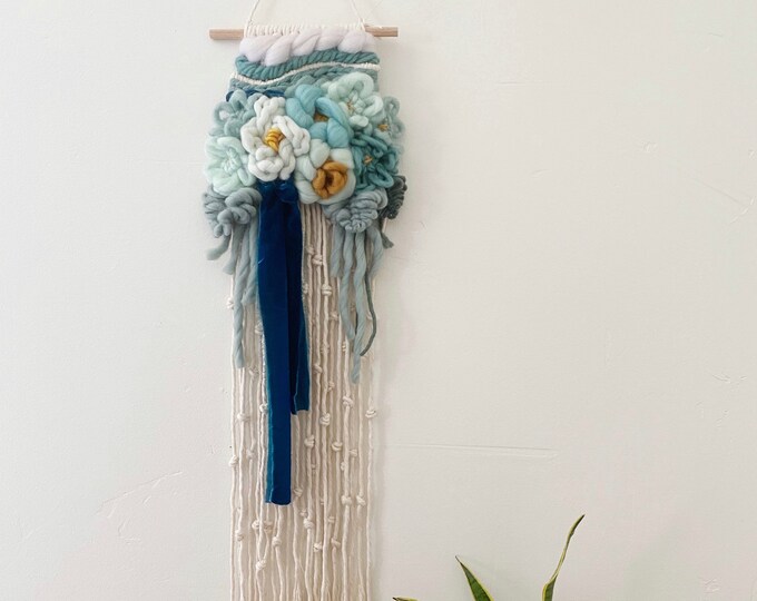 Teal Blue Floral Macrame Wall Hanging Statement Piece Etsy