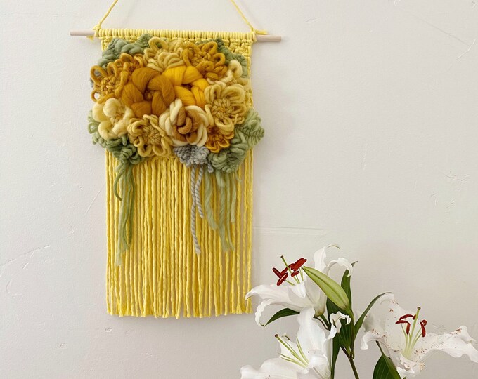 Bright Yellow Floral Macrame Wall Hanging Statement Piece Etsy