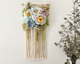 Pastel Mint, Blue & Lavender Macrame Floral Bouquet Wall Hanging, girl nursery decor, forever flowers, baby shower gift, spring art