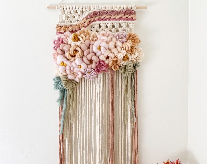 Blush Pink Macrame Flower Wall Hanging Statement Piece Etsy
