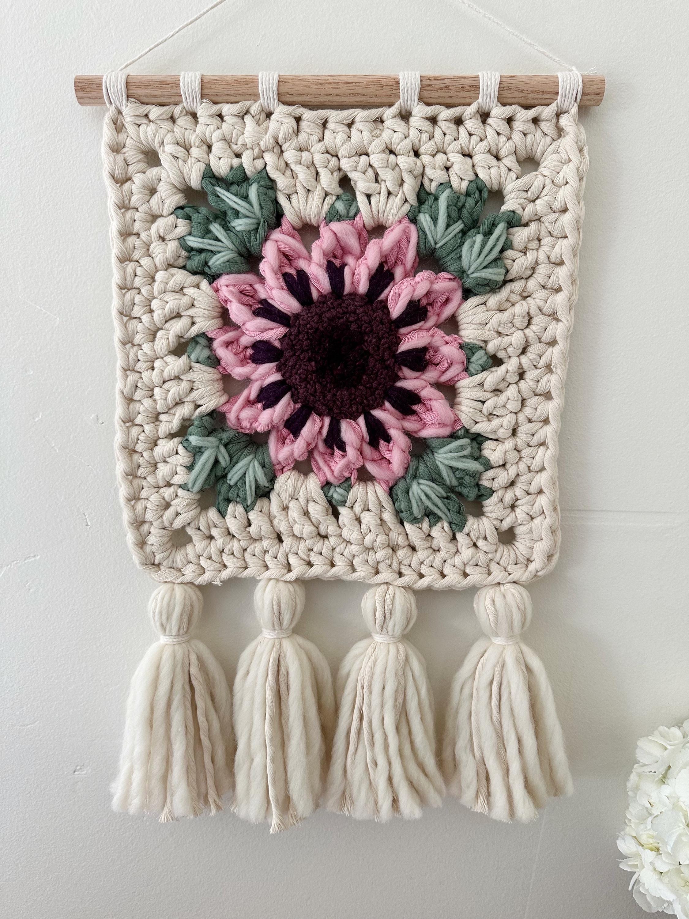 Blush Pink, Purple & Mint Embroidered Floral Granny Square Wall