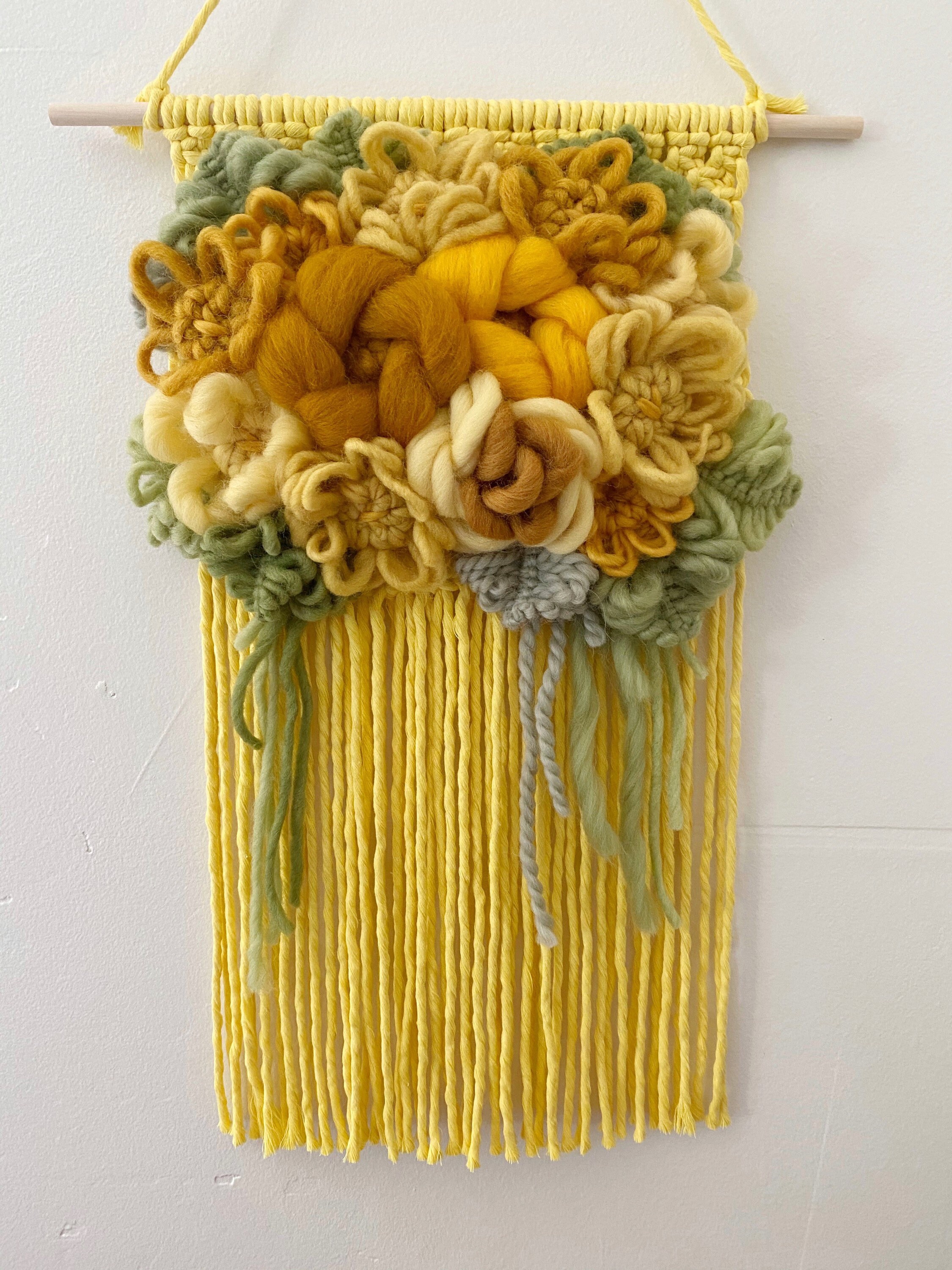 Bright Yellow Floral Macrame Wall Hanging statement piece Etsy