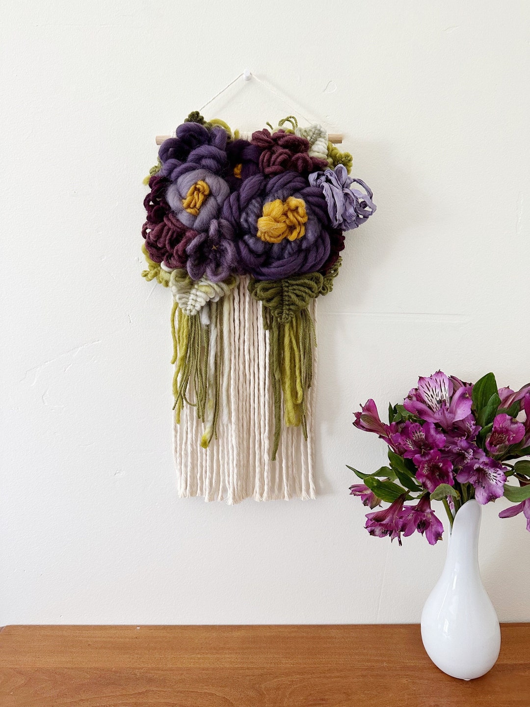 Purple Plum & Green Floral Macrame Wall Hanging Gallery Etsy
