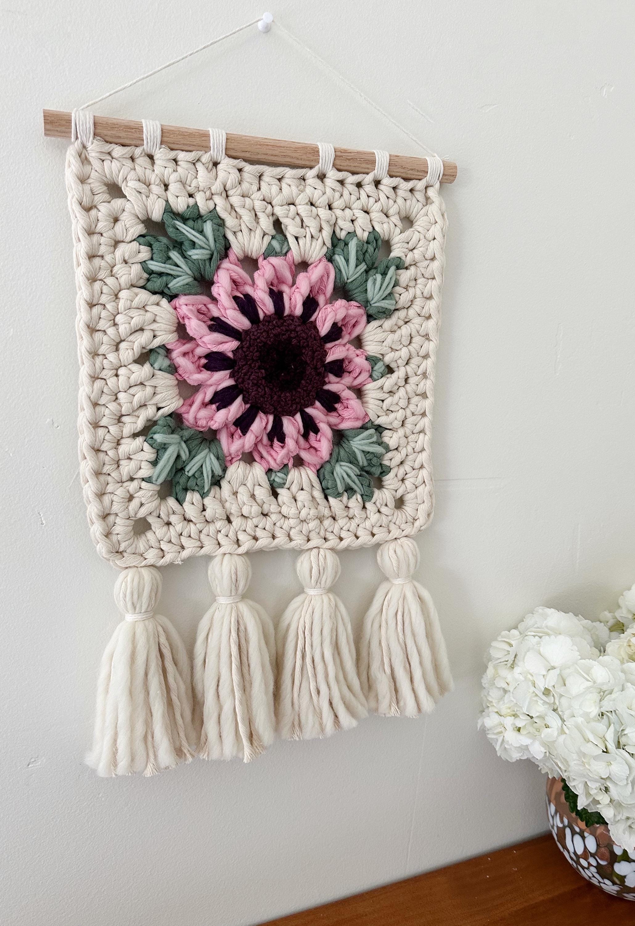 Blush Pink, Purple & Mint Embroidered Floral Granny Square Wall