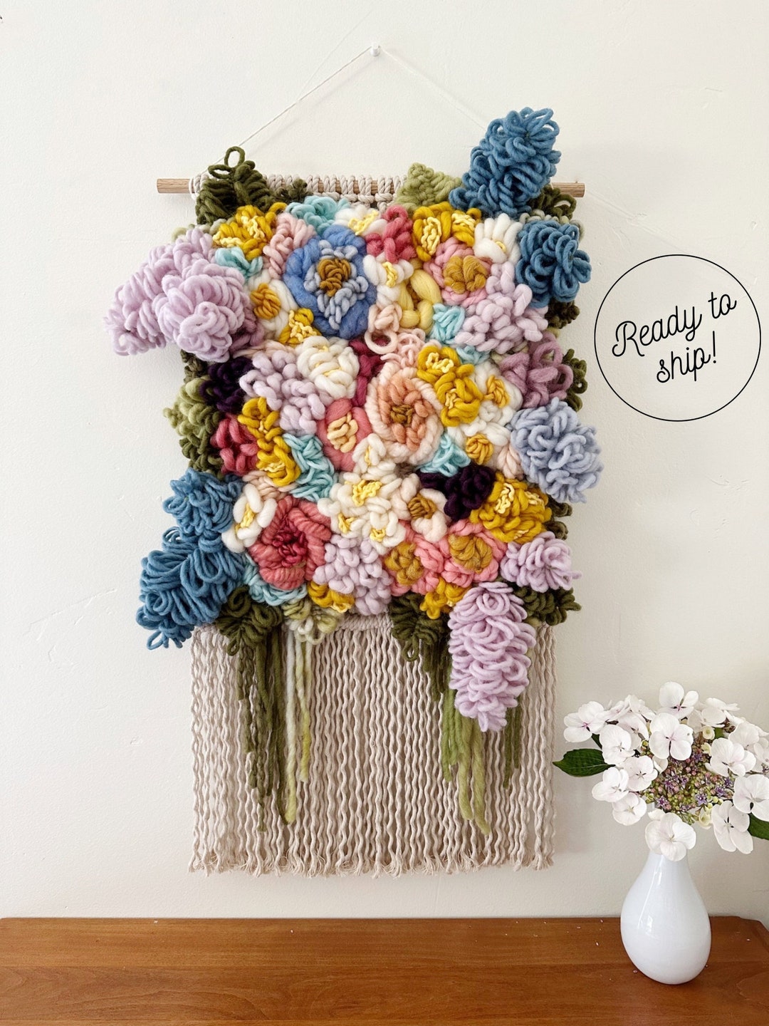 Colorful Spring Floral Macrame Wall Hanging, Flower Fiber Art