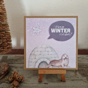 Christmas card - seal - igloo - warm winter wishes