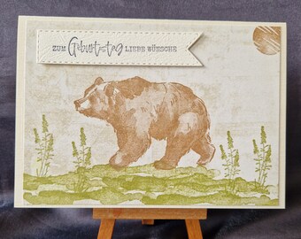 Bear - happy birthday wishes - birthday card - flowers - landscape