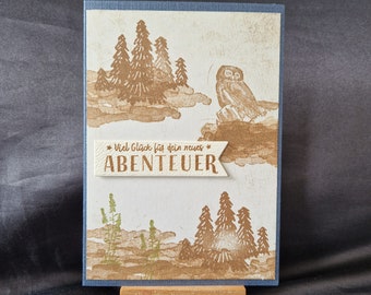 Owl - Birthday card - Good luck for your new adventure - Forest - Landscape