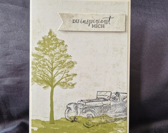 Birthday Card - Birthday Gift - Birthday Card with Car - Card with Trees - Gift - Black Green Beige - Inspiration