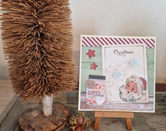 Weihnachtskarte mit Weihnachtsmann - Sterne - Süßigkeitenglas