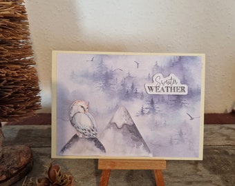 Christmas card with mountains and owl - Winter - Sweater Weather