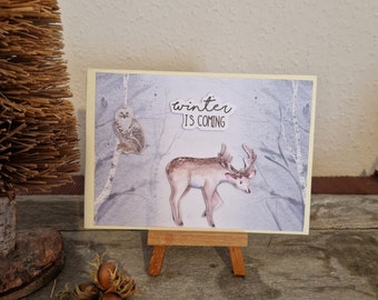 Christmas Card - Deer and Owl - winter is coming