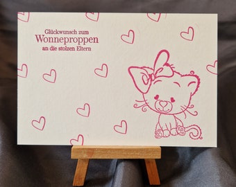 Schöne Postkarte / süße Katzenmotive / besondere Anlässe / liebevolle Gestaltung / Karte zur Geburt / Karte mit Herzen
