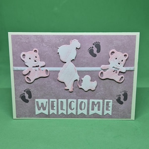 Babymotive Karte / Geburtskarte Spruch Welcome / Glückwunschkarte Geburt Mädchen / Babykarte Mädchen / Geburt Geschenkidee