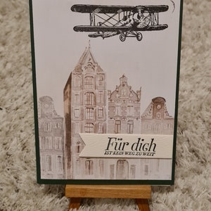 Geburtstagskarte Flugzeug / Geburtstagskarte Häusermotiv / einzigartige Grußkarten / handgemachte Geburtstagskarten