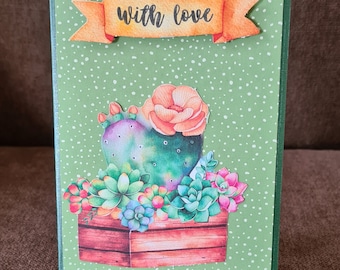 Birthday card " With love " Blumenkiste, Blumen