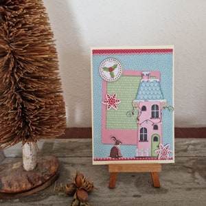 Christmas card - colorful house - rabbit - Christmas