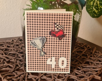 40's - birthday card - cup - racing car