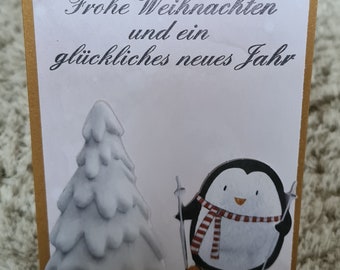 Pinguin auf Ski - Frohe Weihnachten -  Weihnachtskarte