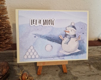 Christmas Card with Snowman - Snowballs - Let it Snow