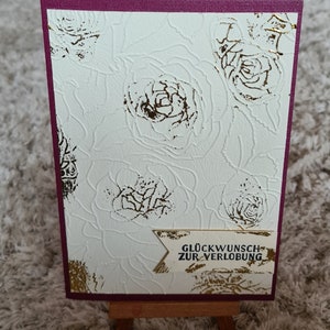 Verlobungskarte Rosen / Goldapplikationen Karte / romantische Verlobungskarte / exklusive Verlobungskarten / hochwertige Hochzeitskarten