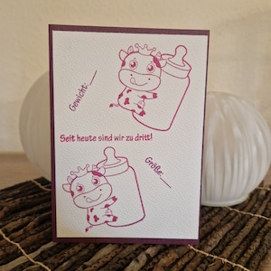Geburtskarte / Kuh Babykarte / Babykarte Tiermotive / Kuh Motiv Babykarte / süße Kuh / Babyflasche / Geburt Ankündigung