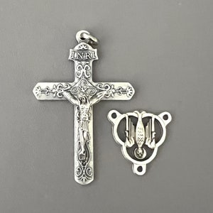 ITALY Heavy ORNATE Rosary Crucifix & Dove Holy Spirit Center / Large SILVER Crucifix Dove Confirmation Centerpiece / Italian Rosaries parts