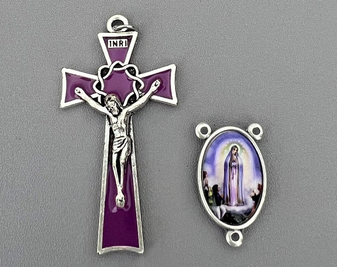 Purple Our Lady of FATIMA Rosary Centerpiece &amp; Crucifix Lady of Fatima ...