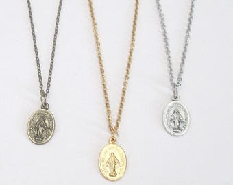 Small Silver MIRACULOUS Medal Necklace Gold MIRACULOUS medal Pendant w/ 18" 16" Stainless Steel Chain ITALY Danity Bronze Miraculous Medal