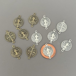 12 pc Saint BENEDICT Medal Links Beads / St Benedict Medal Pater Beads Our Father Rosary Beads / St. Benedict Medal Links Connectors Bronze