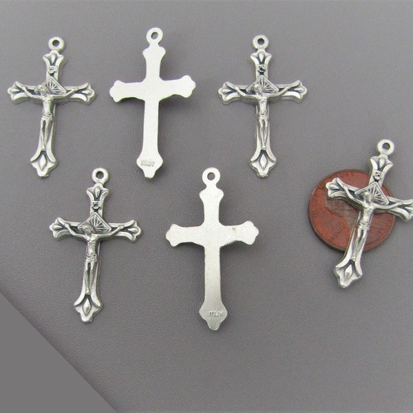 ITALY Small Teardrop Rosary Crucifix Lot 6 - Silver Cross Charms Pendants ~ 1.25" Crucifix Rosaries parts