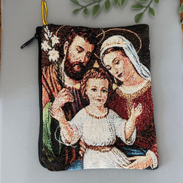 Extra Large HOLY FAMILY Tapestry Rosary Case ~ Zipper Rosary Pouch - Large 4 x 6" bag for Catholic Rosaries